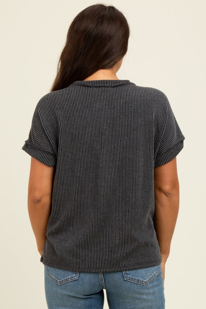 Black Exposed Seam Short Sleeve Maternity Top