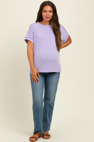 Lavender Exposed Seam Short Sleeve Maternity Top