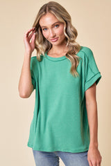 Green Exposed Seam Short Sleeve Top
