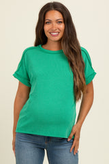 Green Exposed Seam Short Sleeve Maternity Top