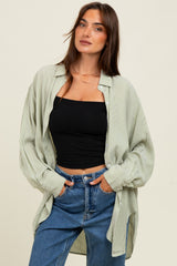 Light Olive Striped Oversized Button Down Shirt