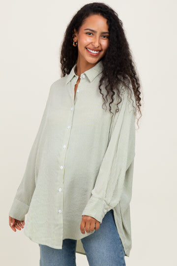 Light Olive Striped Oversized Maternity Button Down Shirt