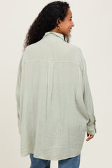 Light Olive Striped Oversized Maternity Button Down Shirt