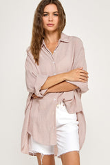 Rust Striped Oversized Maternity Button Down Shirt