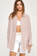 Rust Striped Oversized Button Down Shirt