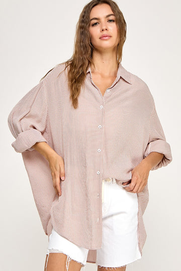 Rust Striped Oversized Button Down Shirt