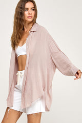 Rust Striped Oversized Button Down Shirt