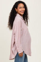 Rust Striped Oversized Maternity Button Down Shirt