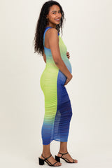 Lime Ombre Mesh One Shoulder Maternity Midi Dress