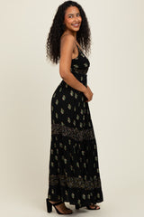 Black Printed Twist Front Cutout Maxi Dress
