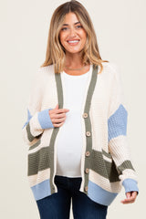 Cream Chunky Knit Colorblock Button-Up Maternity Cardigan
