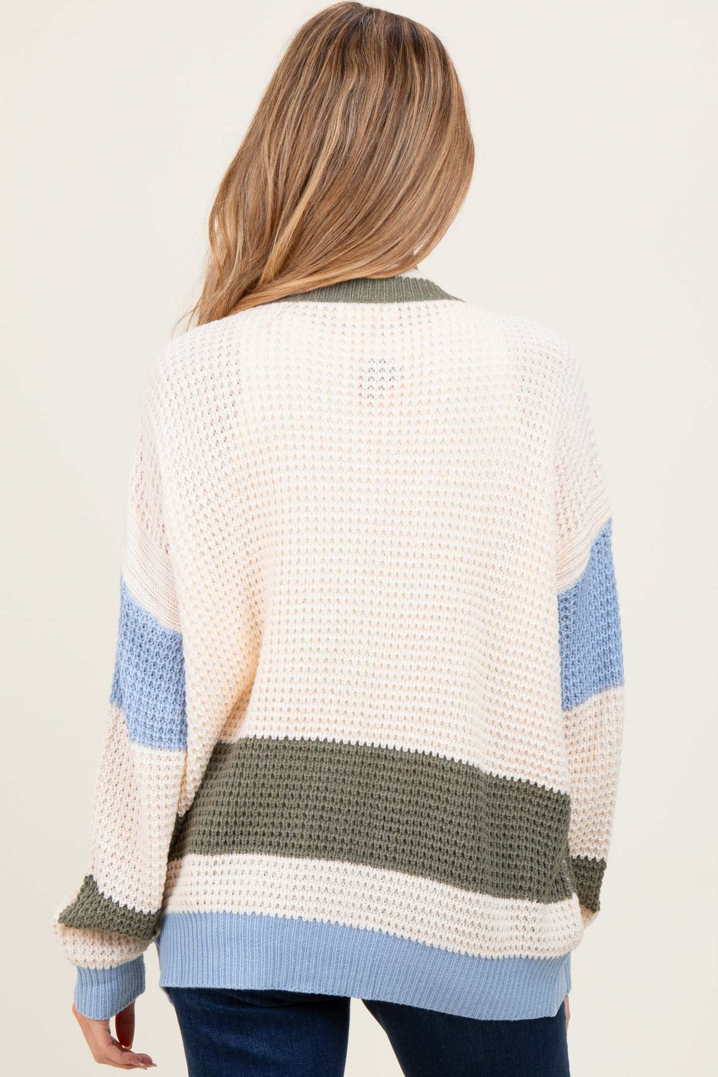 Cream Chunky Knit Colorblock Button-Up Maternity Cardigan