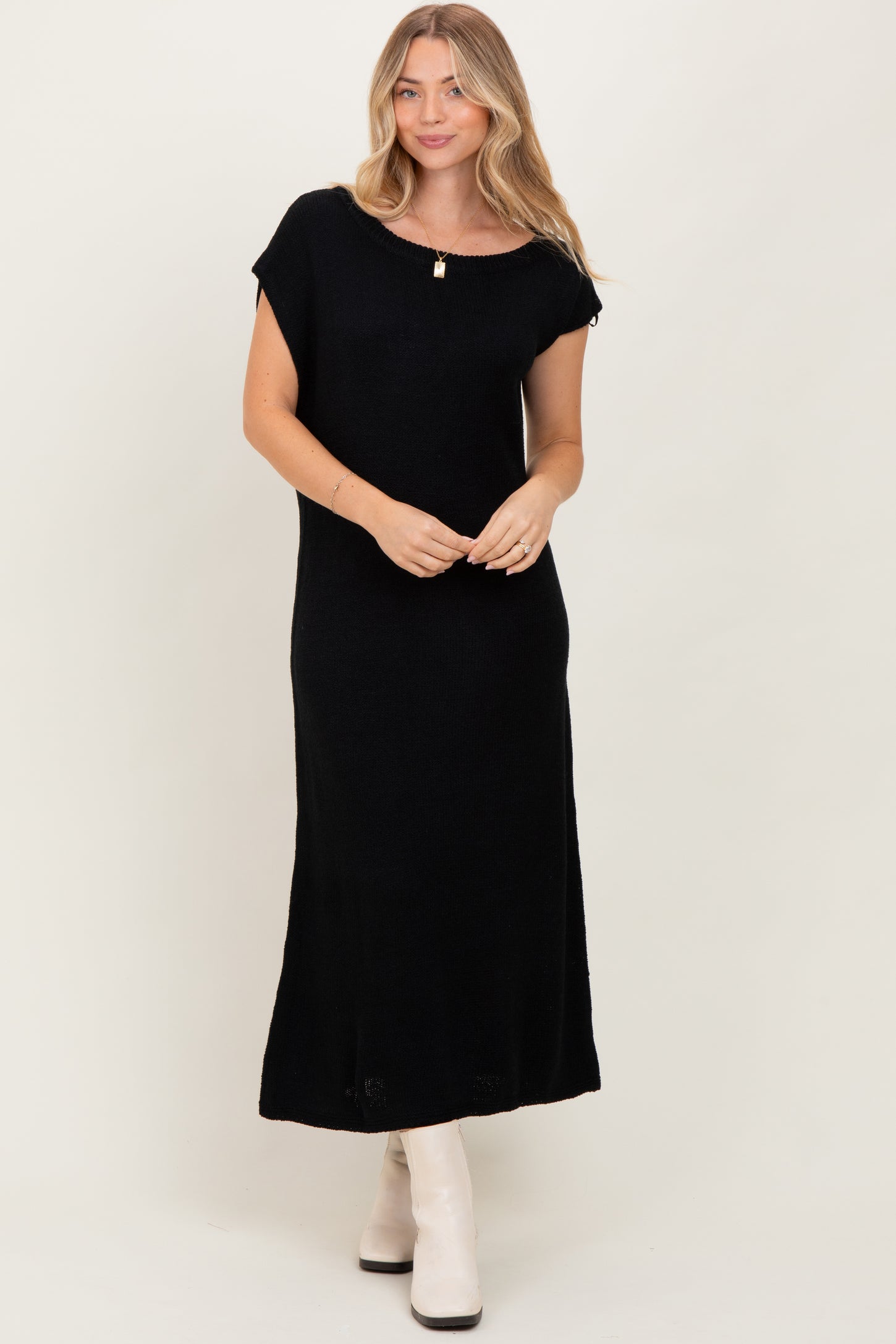 Black Short Sleeve Maternity Maxi Sweater Dress