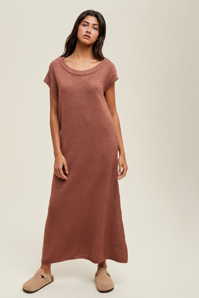 Rust Short Sleeve Maxi Sweater Dress