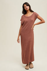 Rust Short Sleeve Maxi Sweater Dress