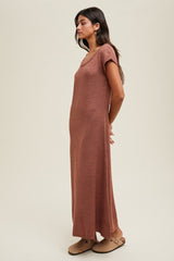 Rust Short Sleeve Maxi Sweater Dress