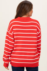 Red Striped Oversized Maternity Sweater