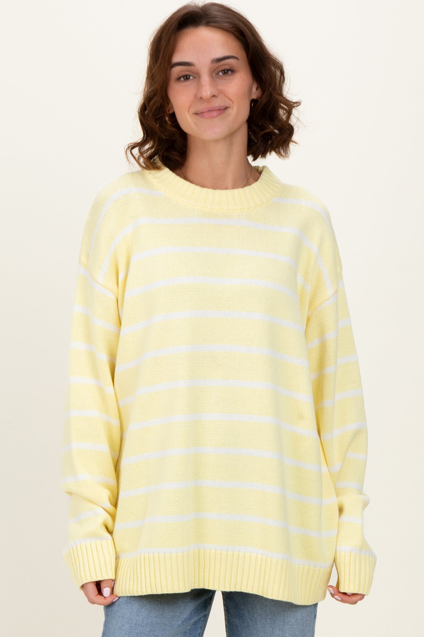 Yellow Striped Oversized Sweater