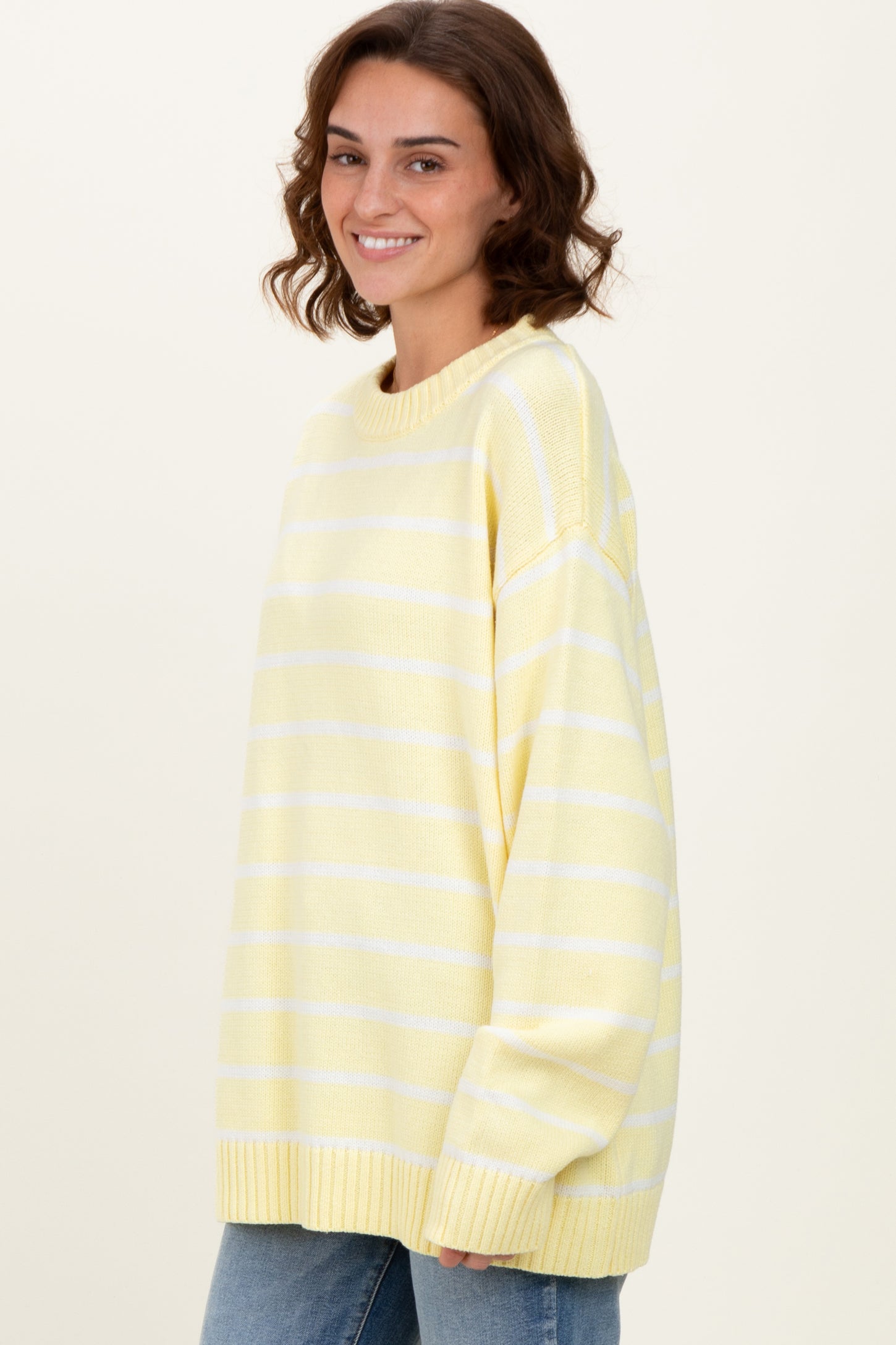 Yellow Striped Oversized Sweater