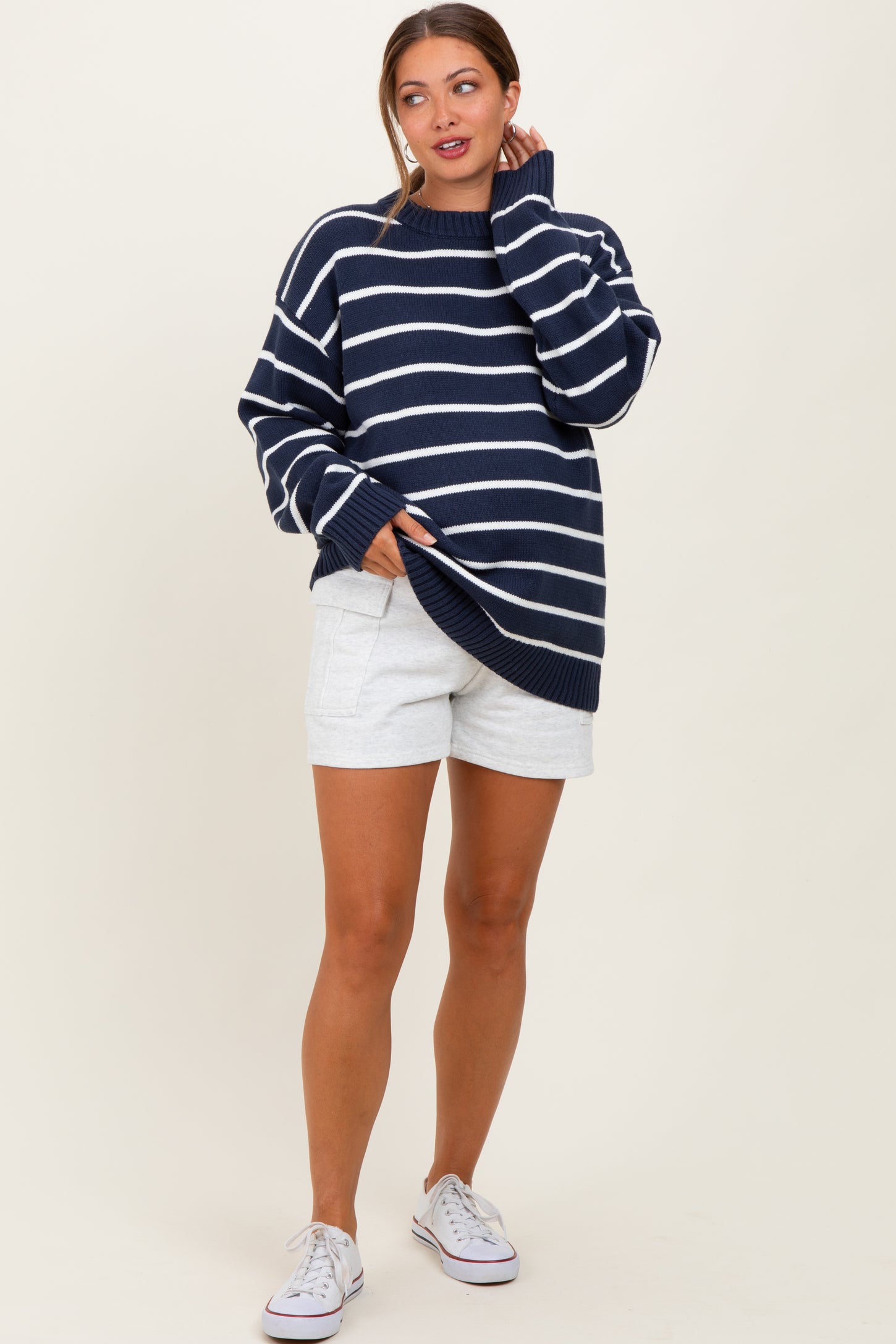 Navy Striped Oversized Maternity Sweater