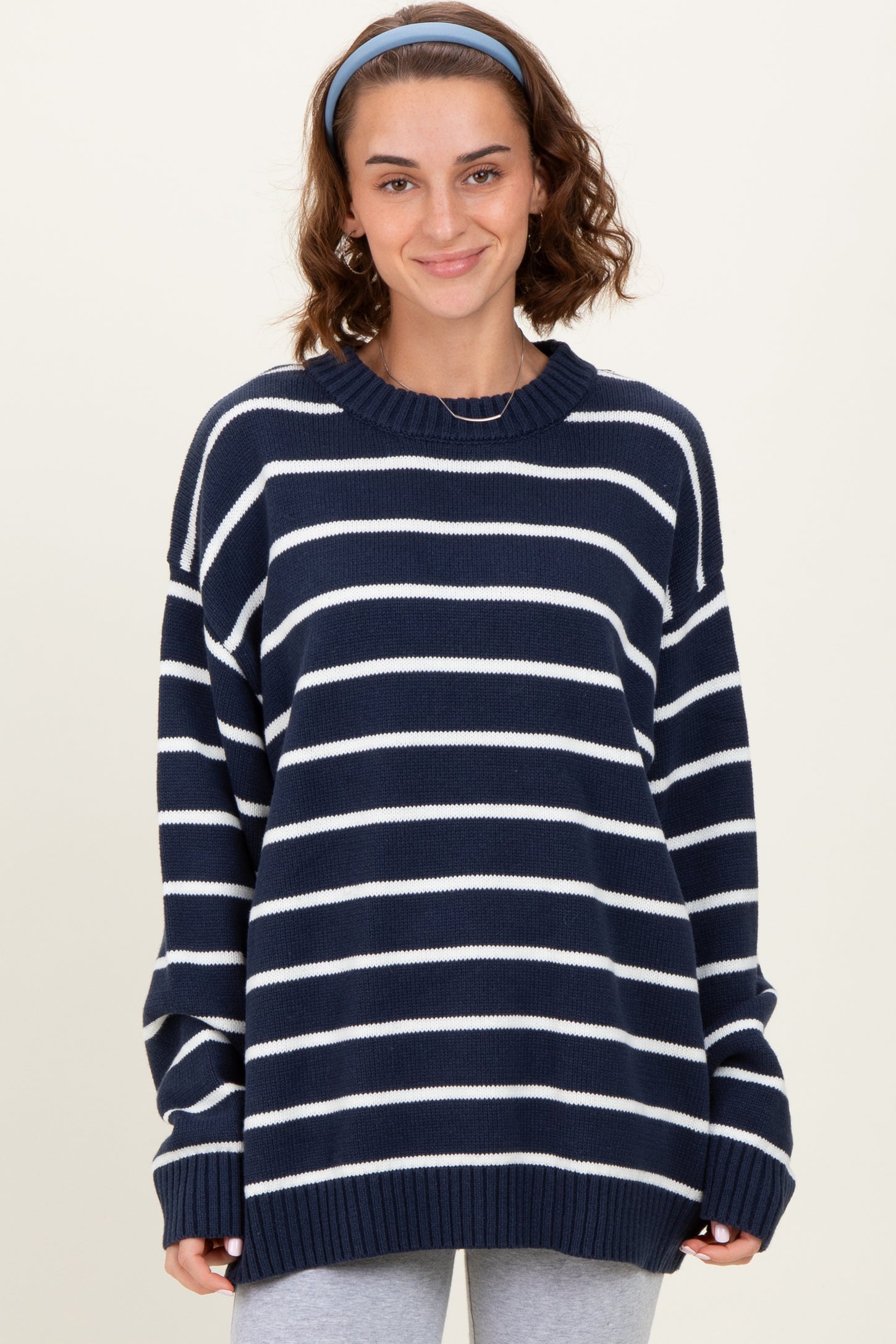 Navy Striped Oversized Sweater