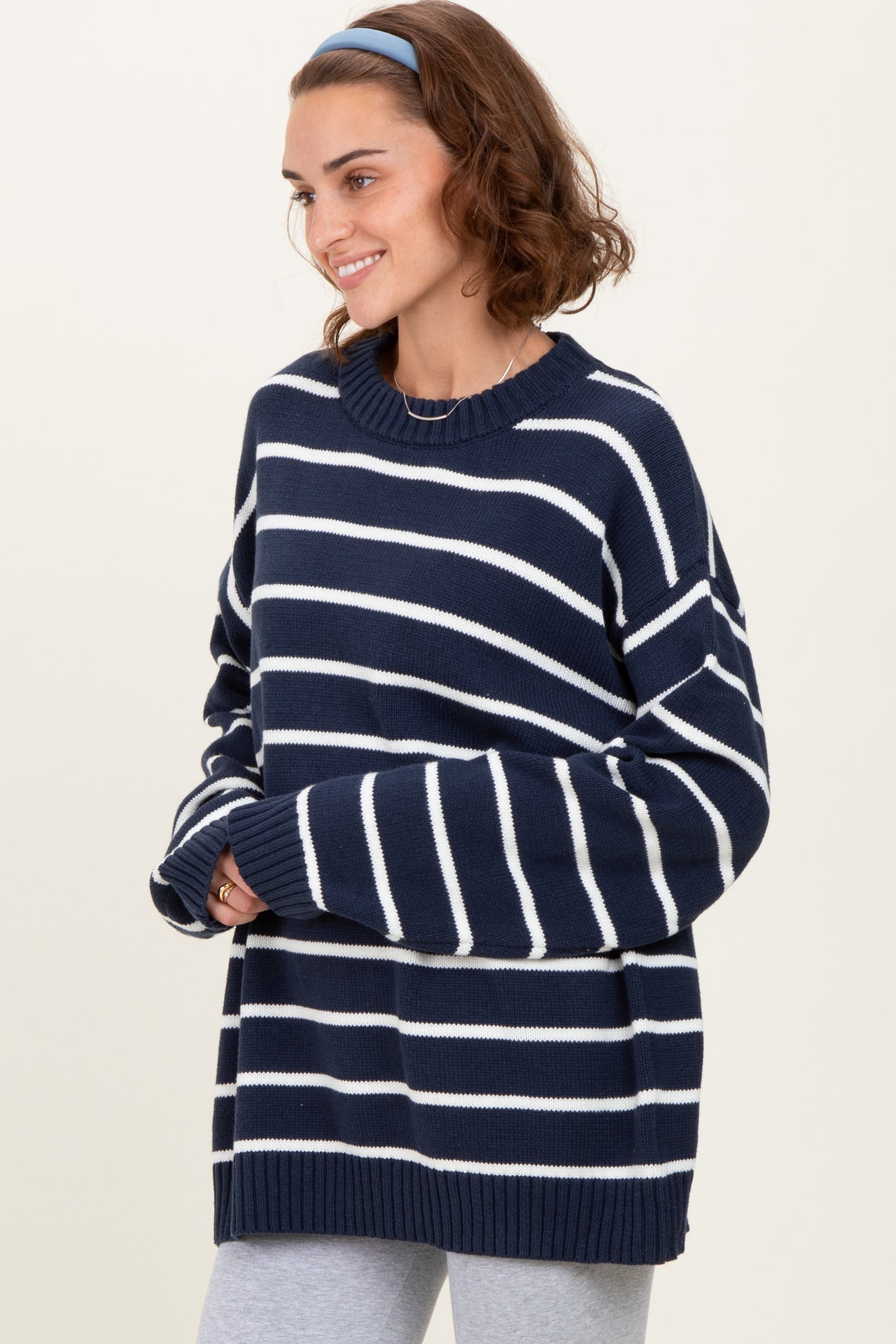 Navy Striped Oversized Sweater
