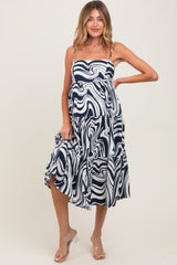 Navy Printed Tiered Sleeveless Maternity Midi Dress