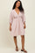 Mauve Striped Balloon Sleeve V-Neck Dress