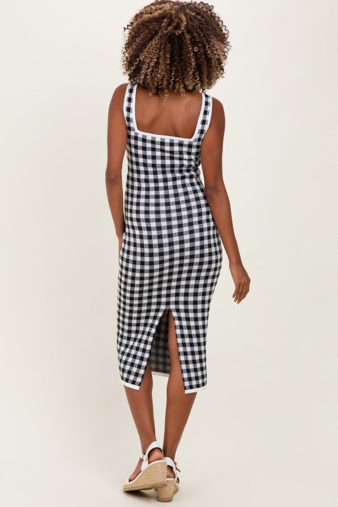 White Gingham Knit Square Neck Sleeveless Maternity Midi Dress