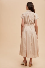 Beige Button Down Shirt Maxi Dress