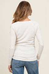 Ivory Solid Ribbed Ruched Long Sleeve Maternity Top