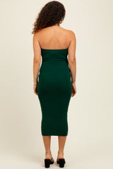 Hunter Green Fitted Tube Knit Maternity Midi Dress
