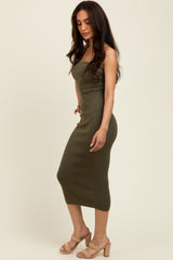Olive Fitted Tube Knit Midi Dress