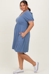 Vintage Denim Puff Rib Plus Babydoll Dress