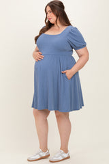 Vintage Denim Puff Rib Plus Maternity Babydoll Dress