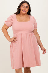 Rose Puff Rib Plus Babydoll Dress