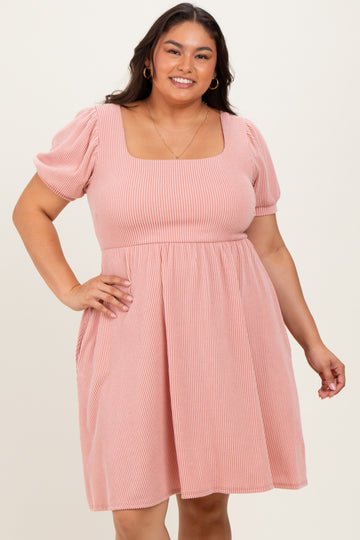 Rose Puff Rib Plus Babydoll Dress