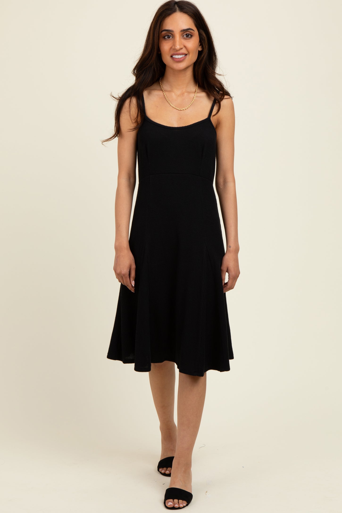 Black Ribbed Sleeveless Maternity Skater Dress