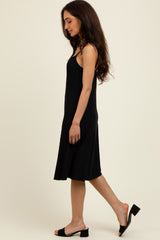 Black Ribbed Sleeveless Skater Dress