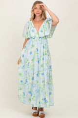 Sky Blue Floral Print Maxi Dress