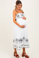 Ivory/Black Floral Embroidered Maternity Maxi Dress