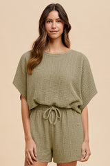 Sage Textured Modal Knit Loose Fit Maternity Top & Shorts Set