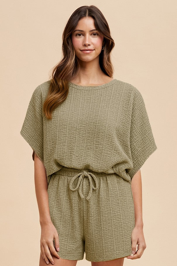 Sage Textured Modal Knit Loose Fit Top & Shorts Set