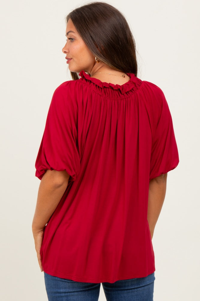 Burgundy  Half Balloon Sleeve Maternity Top