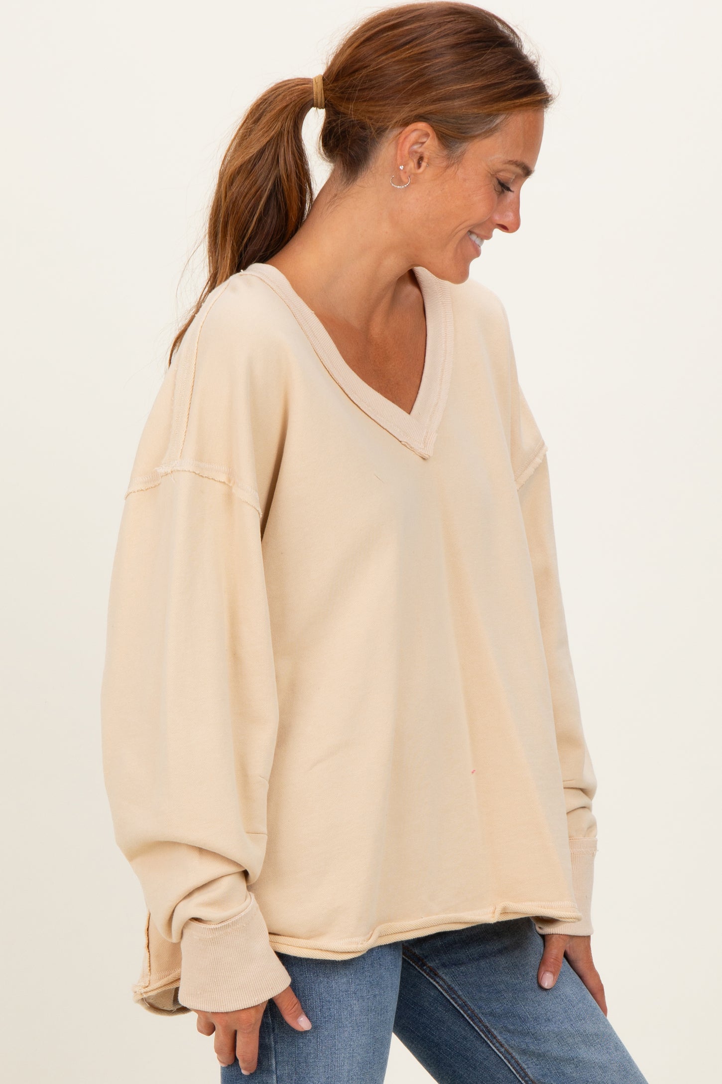 Oatmeal Mineral Washed French Terry Oversized Sweatshirt