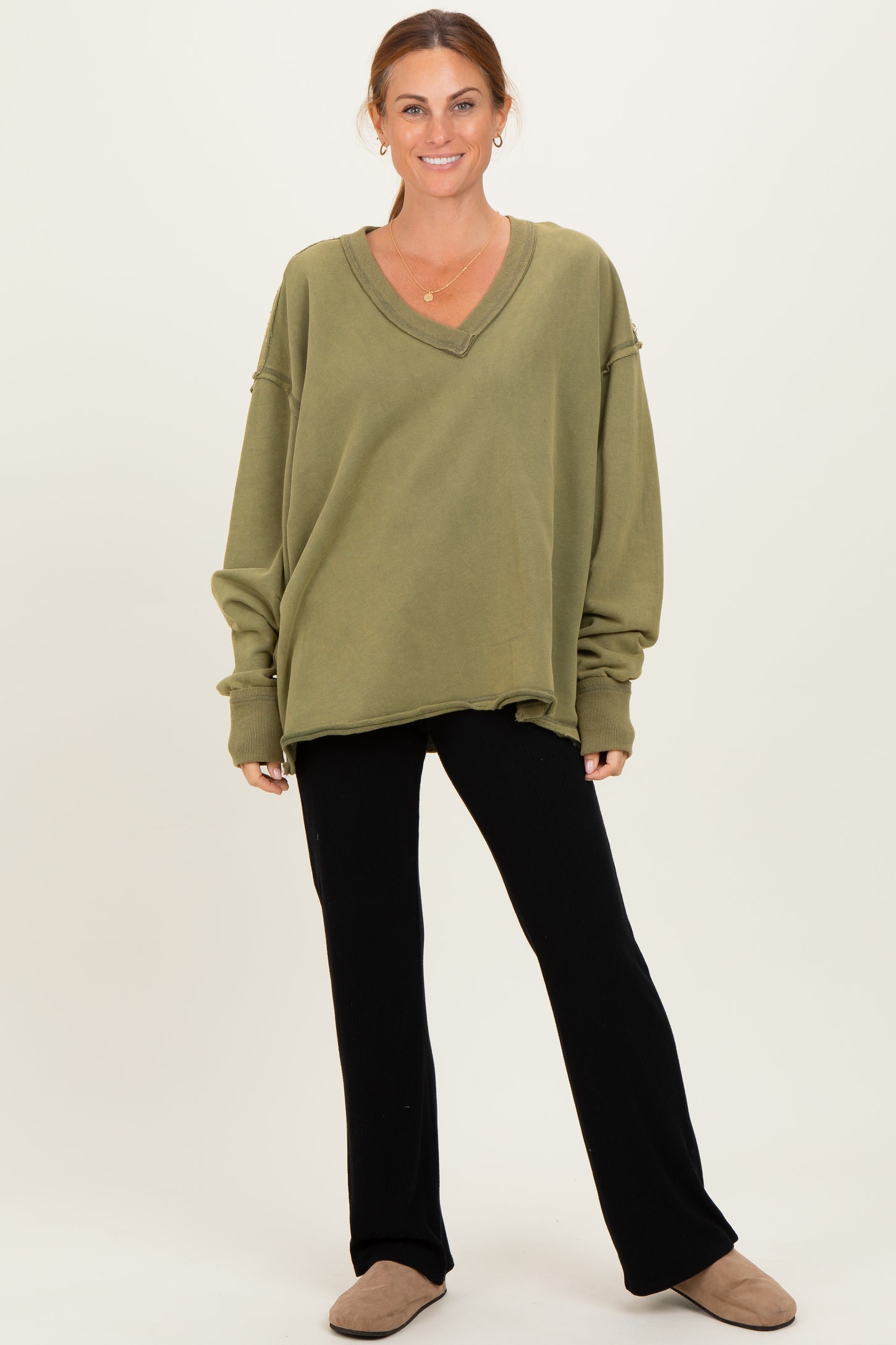 Olive Mineral Washed French Terry Oversized Sweatshirt