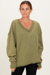 Olive Mineral Washed French Terry Oversized Sweatshirt