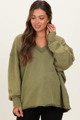 Olive Mineral Washed French Terry Oversized Maternity Sweatshirt