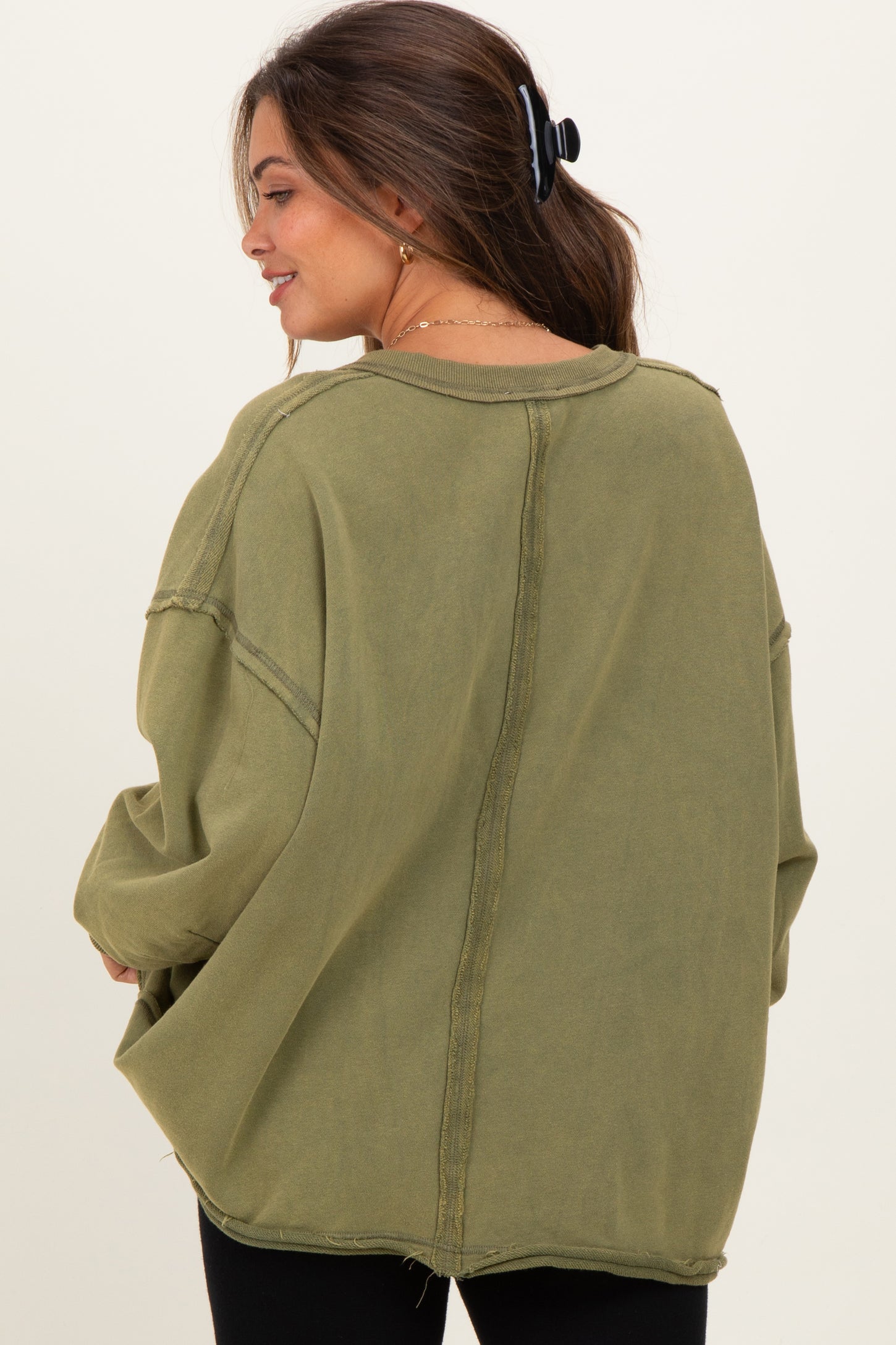 Olive Mineral Washed French Terry Oversized Maternity Sweatshirt