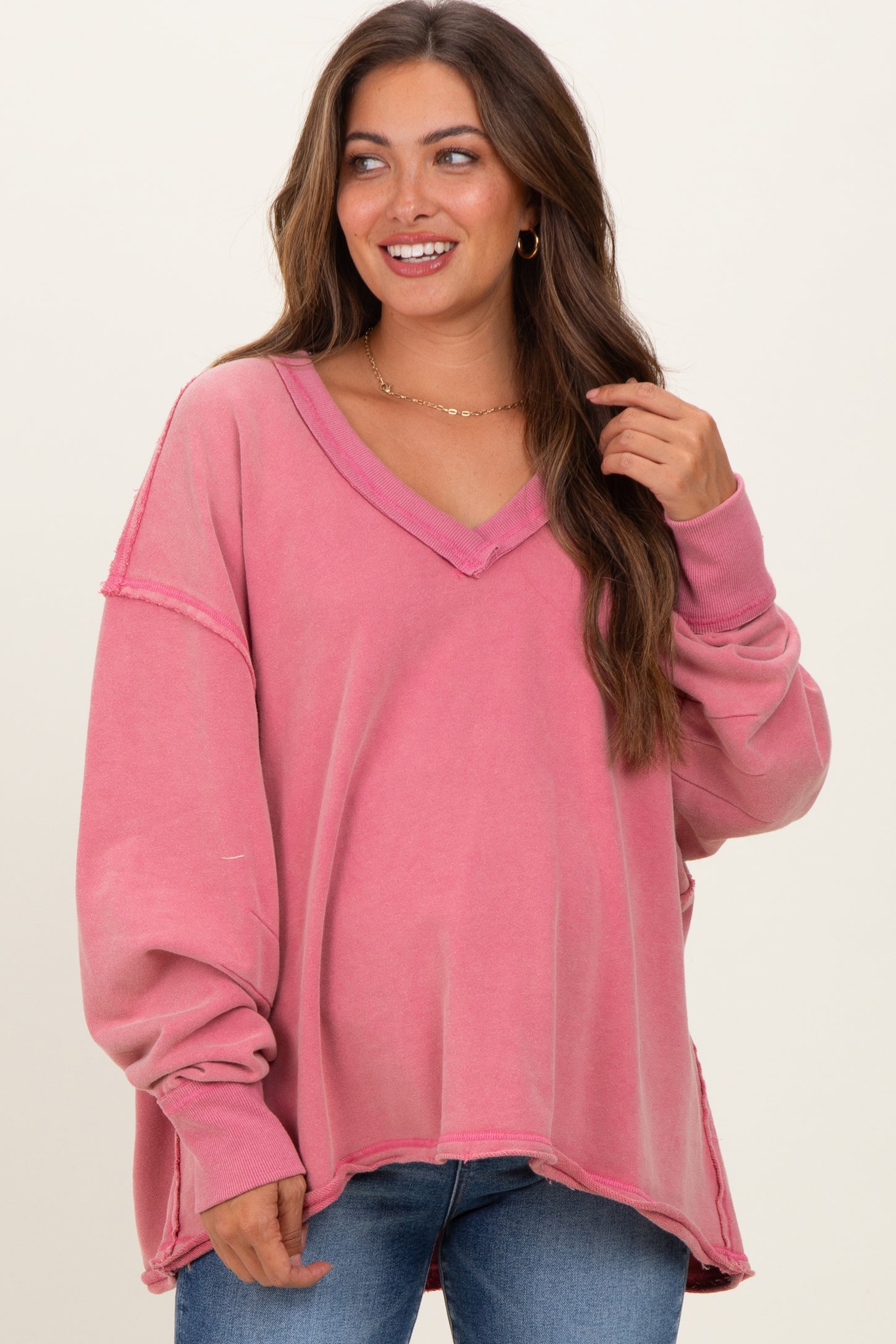 Rose Mineral Washed French Terry Oversized Maternity Sweatshirt